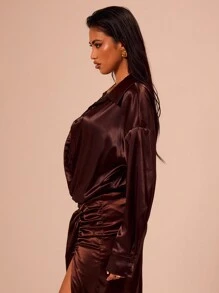 MUSERA Long Sleeve Collared Loose Fit Shirt Body Suit Sexy Club Spring Summer Vacation