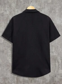 RueChic Chemise régulière à manches courtes à broderie pour hommes et short, ensemble deux-pièces