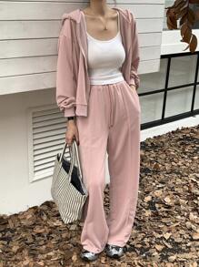 DAZY 2pcs/Set Women's Solid Color Hoodie And Pants Suit, Fall Clothes,Back To School Clothes