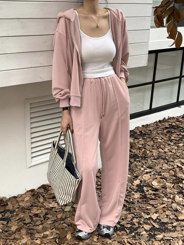 2pcs/Set Women's Solid Color Hoodie And Pants Suit, Fall Clothes,Back To School Clothes Tracksuits Women Set Lounge Sets For Women