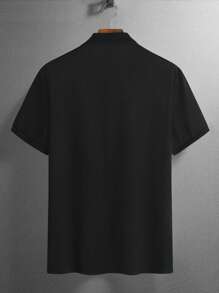 Manfinity Homme 大尺碼男士夏季條紋短袖休閒拼色領通勤 Polo 衫，適合外出，大尺碼，正式 - 彩色 - 查看 2
