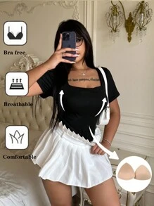 Flirla 大码女式褶皱腰和加垫胸围短袖休闲 T 恤，夏季 T 恤