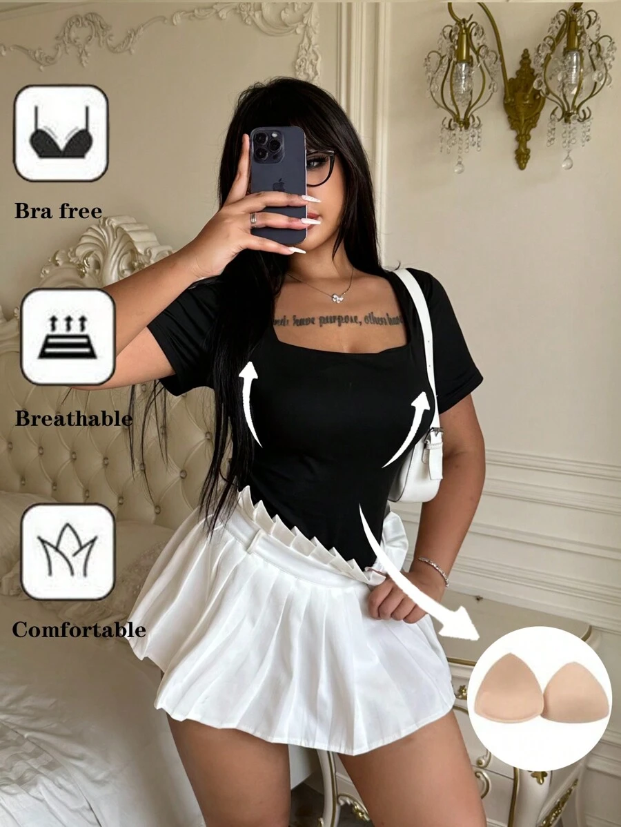 Flirla 大码女式褶皱腰和加垫胸围短袖休闲 T 恤，夏季 T 恤