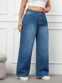 EURMUSE Rigid, High Waist And Sewing Detailed  Wideleg Fit - Medium Wash - View 5