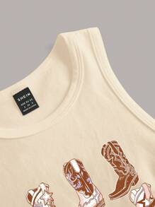 SHEIN EZwear Áo kiểu dáng tối giản, họa tiết kẻ caro, cổ tròn, ôm sát, thích hợp cho mùa hè, dành cho nữ. Chất liệu cotton. - Màu be - Xem 4