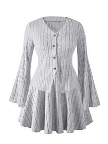 Set da 2 pezzi composto da cardigan oversize con scollo a V scanalato e gonna, in stile casual e alla moda per ragazze adolescenti, con fodera termica