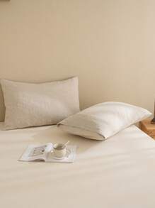 3pcs Solid Color Linen Bedsheet Set - Beige - View 13