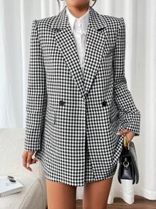 Chiquease 2pcs Women Casual Plaid Lapel Jacket And Midi Skirt Suit, Office Wear - Black - View 4
