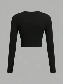 SHEIN EZwear 3 件套女士豹纹、斑马水钻蝴蝶结、字母印花圆领长袖修身短款 T 恤，适合春秋季节 - 彩色 - 查看 8