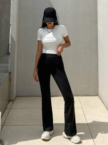 DAZY Women High Waist Slim Fit Flared Casual Street Wear Leggings,Back To School Clothes Tights - Black - View 5