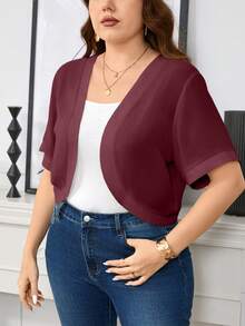 SHEIN Clasi Áo khoác hở trước tay ngắn màu trơn cỡ lớn cho nữ, mùa thu - Màu Đỏ Sâu - Xem 4