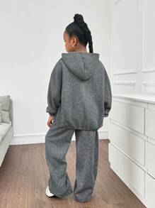 SHEIN Ensemble sweat-shirt à capuche oversize avec imprimé flocon de neige et pantalon de survêtement à jambes larges, convient pour la maison, l'extérieur et l'école