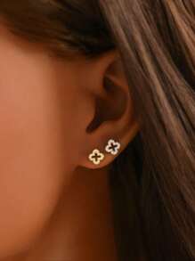 1/2 Pairs Hypoallergenic 925 Sterling Silver Four Leaf Clover Stud Earrings Set, Threaded Ball Ear Bone Stud Earrings, For Women And Girls Daily Wear, With Gift Box - Multicolor - View 6