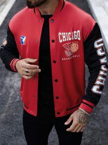 Manfinity Sporsity Men's Contrast Color Simple Printed Long Sleeve Jacket Coat