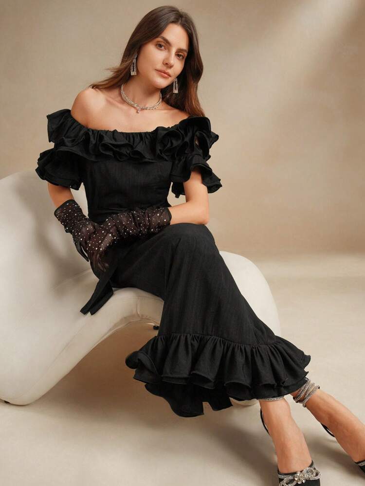 Ruffle Trim Casual Ruffle Dress