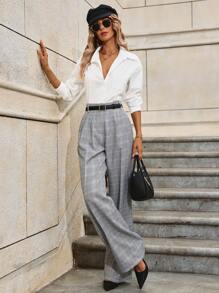 SHEIN Clasi Women Plaid Pocket Suit Pants - Multicolor - View 7