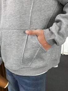 Manfinity Hypemode 男士长袖纯色口袋简约时尚连帽衫 - 灰色 - 查看 6