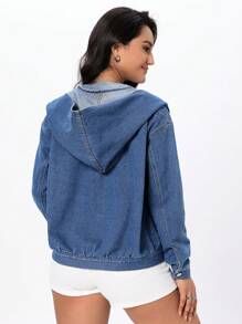 Women's Spring And Autumn Long Sleeve Single-Breasted Casual Hooded Denim Jacket