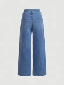 SHEIN MOD Plus Size High Waist Loose Wide Leg Jeans, Cruise Women Outfits,Blue Baggy Women Jeans,Tall Women Jeans,Work Women Pants,Blue Women Jeans,Baggy Women Pants,