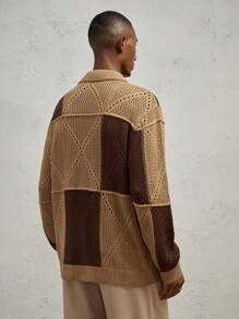 AKNOTIC Business Casual Áo khoác cardigan dáng rộng đan móc nhiều màu sắc thường ngày cho nam, dành cho mùa thu đông - Nhiều màu - Xem 5