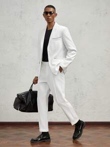 AKNOTIC Formal 2pcs Men Slim-Fit Casual Suit Set For Office Wear - White - View 4