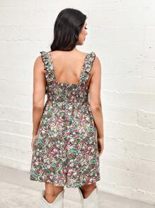 SHEIN LUNE Women's Vacation Leisure Ditsy Floral Waist-Cinched Strappy Dress - Multicolor - View 2