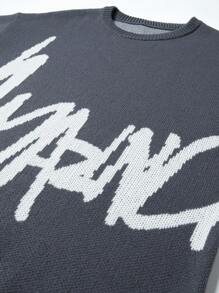 Chillumni 男士圆领长袖字母图案休闲毛衣 - 深灰色 - 查看 7