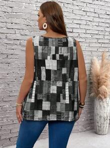 EMERY ROSE Parte superior tipo tank casual de verano con estampado de cuadros para mujeres de talla grande - Negro - Ver 2