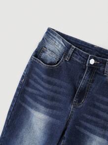 SHEIN Teen Girl Embroidered Sequin Decor Flare Leg Jeans, Casual Outfit - Dark Wash - View 4