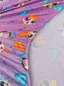THE POWERPUFF GIRLS X SHEIN Mẫu hình hoạt hình dễ thương, tấm trải giường vừa vặn thoải mái - Nhiều màu - Xem 5