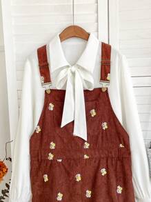 Soleia 大码度假女式休闲棕色灯芯绒可调节口袋肩带裤 - 棕色 - 查看 3