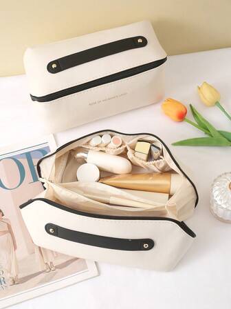 1PC Multifunctional Storage Bag,PU Leather Makeup Bag,Large Capacity Makeup Bag Organizer Cosmetic Bag For Travel,Holiday,Back To School Christmas For Holiday Gift Giving,Boho Vibes