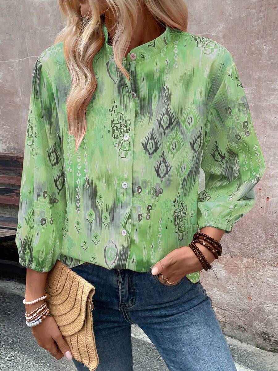 EMERY ROSE Áo sơ mi dáng rộng in hình học ngày lễ cho nữ - Nhiều màu - Xem 1