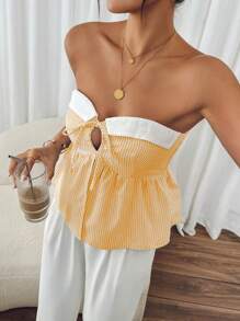 SHEIN Frenchy Top sans manches à rayures et imprimé pour femme en été, Top à rayures blocs de couleurs et imprimé pour femme, Top en corset, Vêtements pour la rentrée scolaire, Vêtements pour enseignants, Hauts américains, Style Old Money, Top pour enseignants, Tenue des années 70, Top Y2K