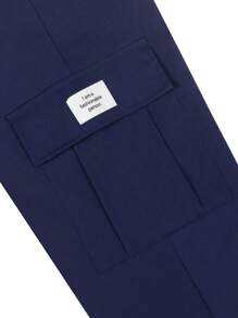 Manfinity Homme 男士日常休闲抽绳口袋压胶设计慢跑裤，适合秋季 - 藏蓝色 - 查看 5