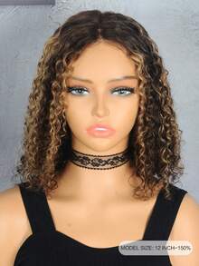 非膠水BOB短卷水波鬆緊編鬆緊編人髮鬆緊編頭套5x5蕾絲封閉頭套P4/27漸層高光金色自然亮黃色即戴式女士鬆緊編 - S4/27 - 查看 2