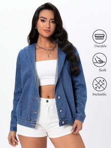 Women's Spring And Autumn Long Sleeve Single-Breasted Casual Hooded Denim Jacket