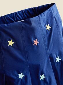 Maija Kids Maija Kids Young Girls Blue Star Embroidered Pleated Woven A-Line Skirt, Casual College Style For Everyday Wear, Autumn/Winter - Blue - View 7
