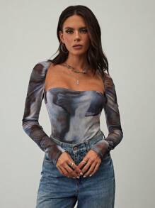 Aloruh Damen neu eingetroffener sexy, Bodysuit mit Blume Muster, hohem Kragen und enganliegender Form für Büro und Lässig, Herbst-Winter