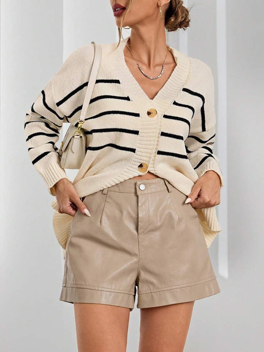 Aveloria EMERY ROSE Áo len cardigan cổ chữ V sọc ngang ngẫu nhiên kiểu Pháp - trắng - Xem 1