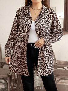 EMERY ROSE 大码豹纹宽松纽扣衬衫 - 彩色 - 查看 4