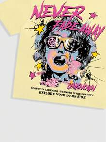 ROMWE MEN Street Life 男士艺术肖像图案印花圆领短袖 T 恤，夏季 - 彩色 - 查看 5