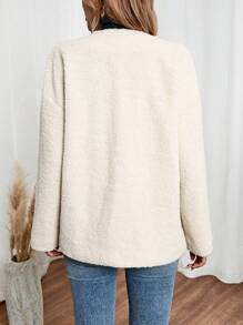 EMERY ROSE Women's Loose Fit Dropped Shoulder Long Sleeve Pockets Fleece Jacket, Autumn/Winter - Apricot - View 2