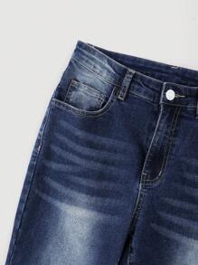 SHEIN Teen Girl Embroidered Sequin Decor Flare Leg Jeans, Casual Outfit - Dark Wash - View 6