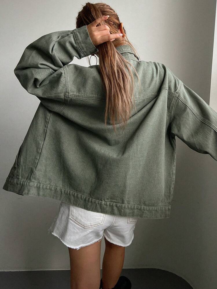 Women's Button-Up Long Sleeve Fashionable Casual Denim Jacket