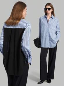 Ontre Women's Colorblock Striped Cotton Long Sleeve Shirt - Multicolor - View 7