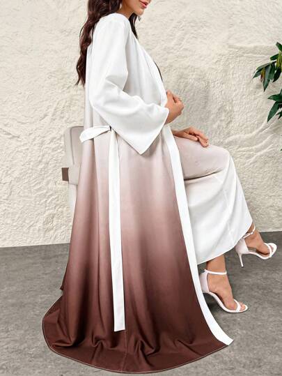 Al Najma 2 件套女士夏季休闲渐变色无袖连衣裙和长开衫，前开式长袍长袍套装非常适合商务/工作/鸡尾酒会/婚礼/日常/毕业女士两件套服装 2 件套