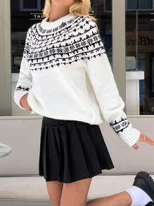 EURMUSE Knitwear Sweater With Fairisle Pattern And Embellishment - Black and White - View 5