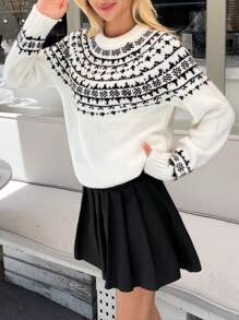 EURMUSE Knitwear Sweater With Fairisle Pattern And Embellishment - Black and White - View 7