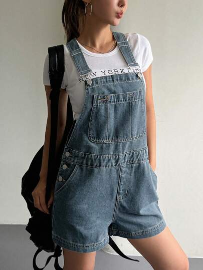 DAZY Patched Pocket Denim Overall Romper Without Tube Top